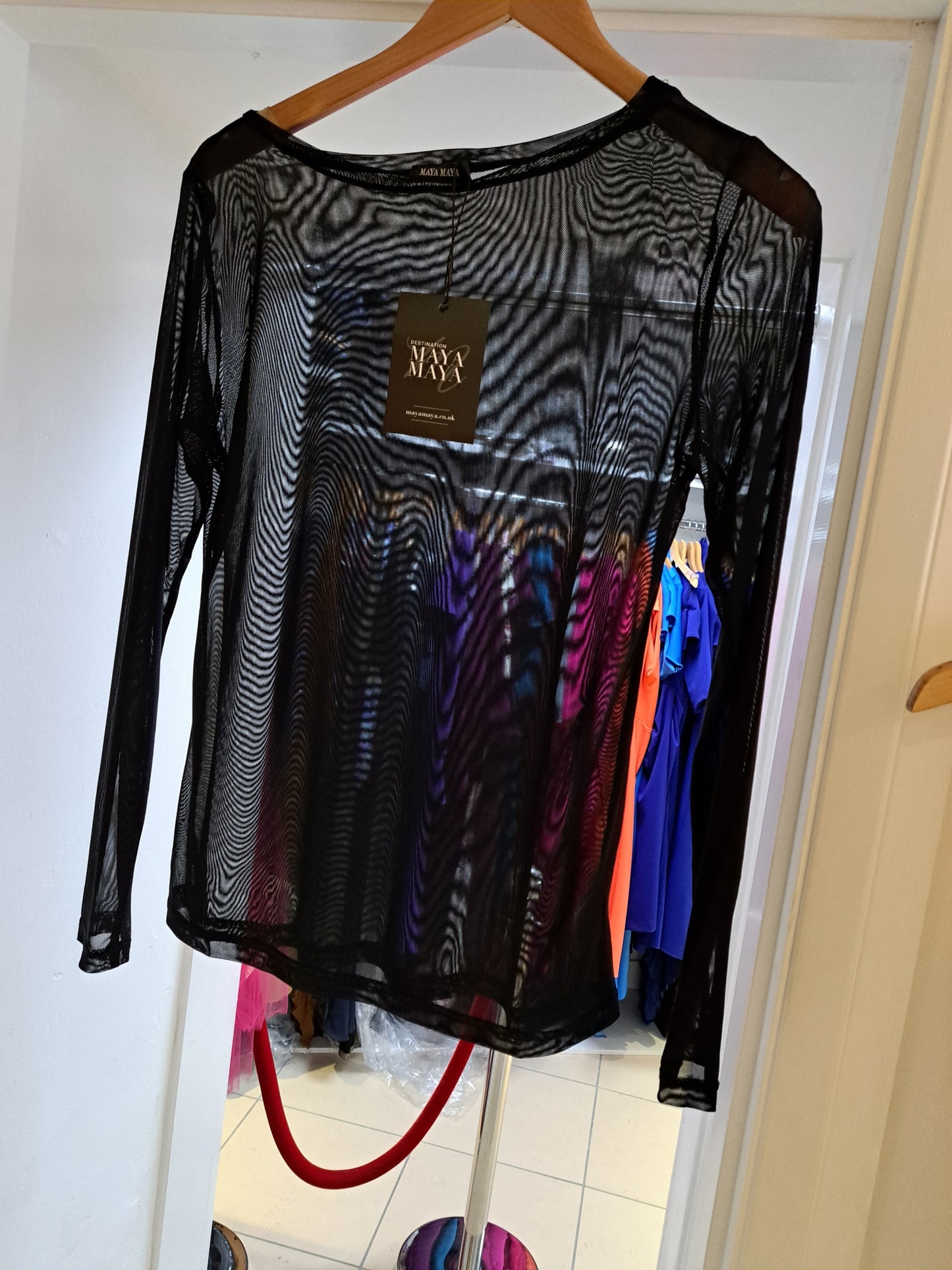 Sheer boat neck top Black - Maya Maya Ltd