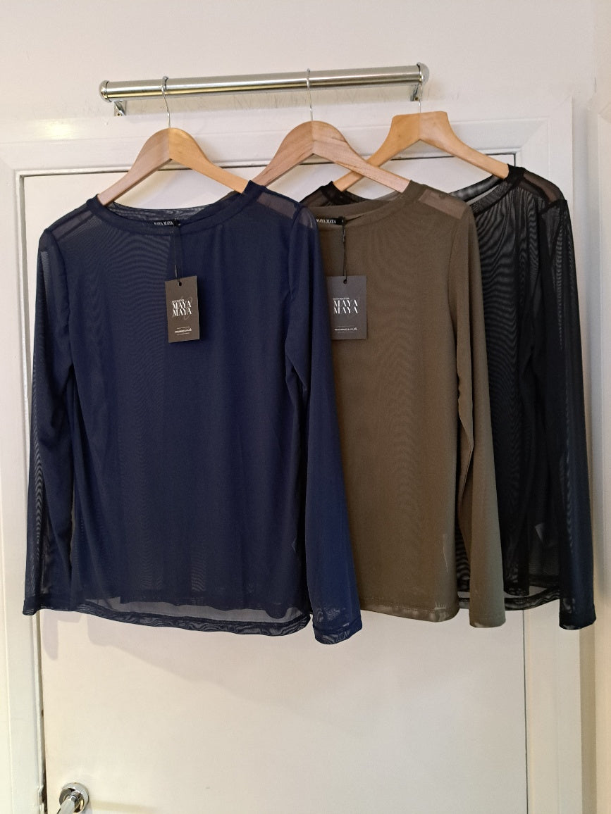 Sheer boat neck top khaki - Maya Maya Ltd