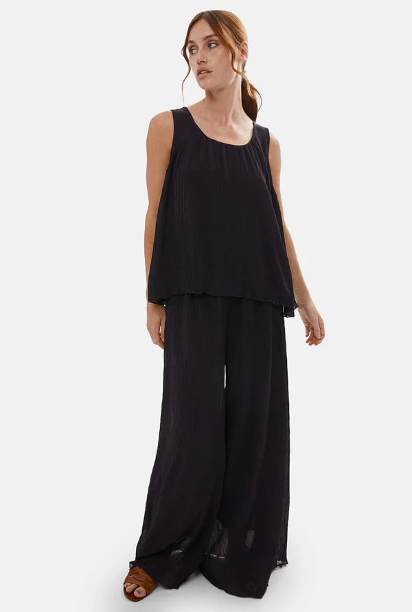crinkle chiffon vest top black