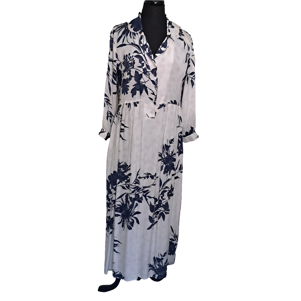Navy white flower print dress