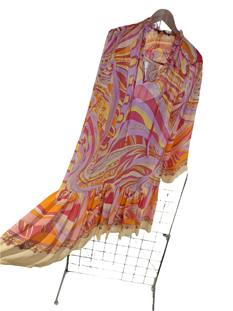 70s inspired print floaty dress