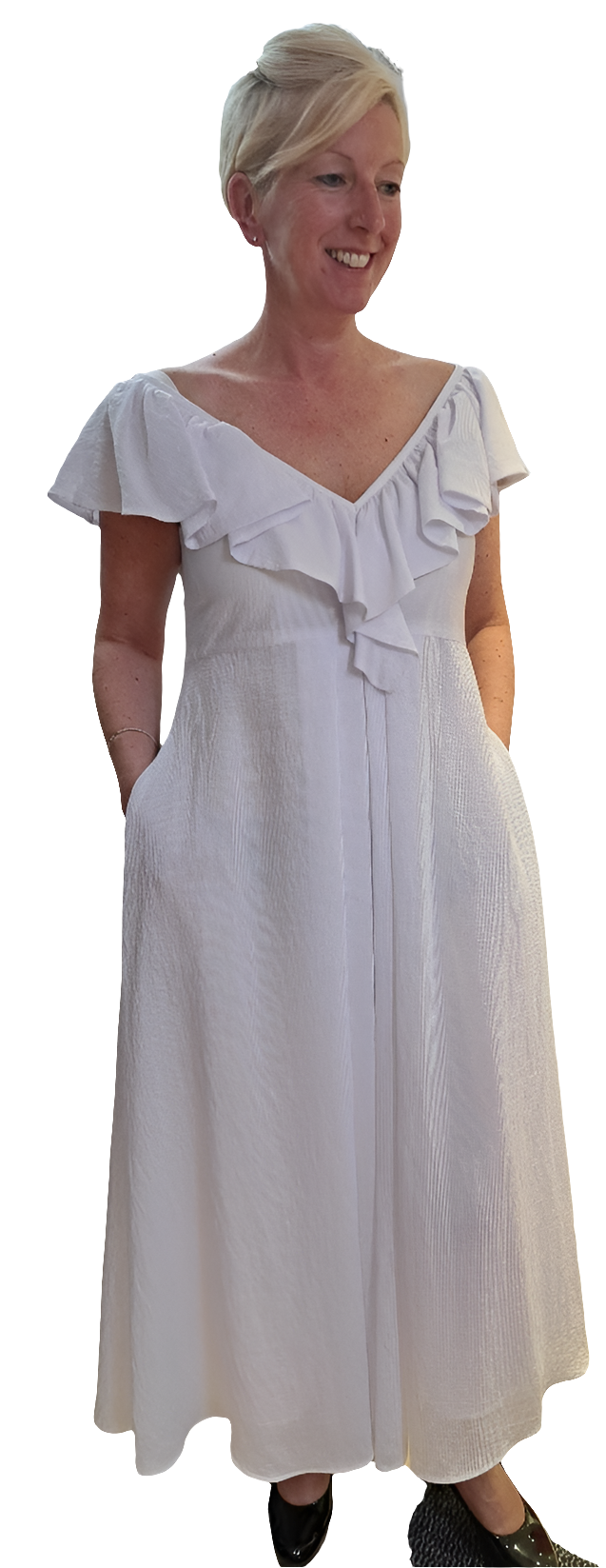 V front back ice blue dress