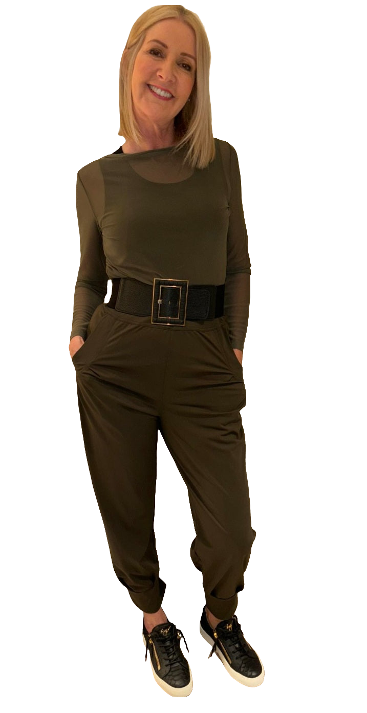 Sheer boat neck top khaki