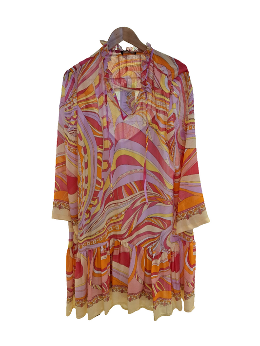 70s inspired print floaty dress