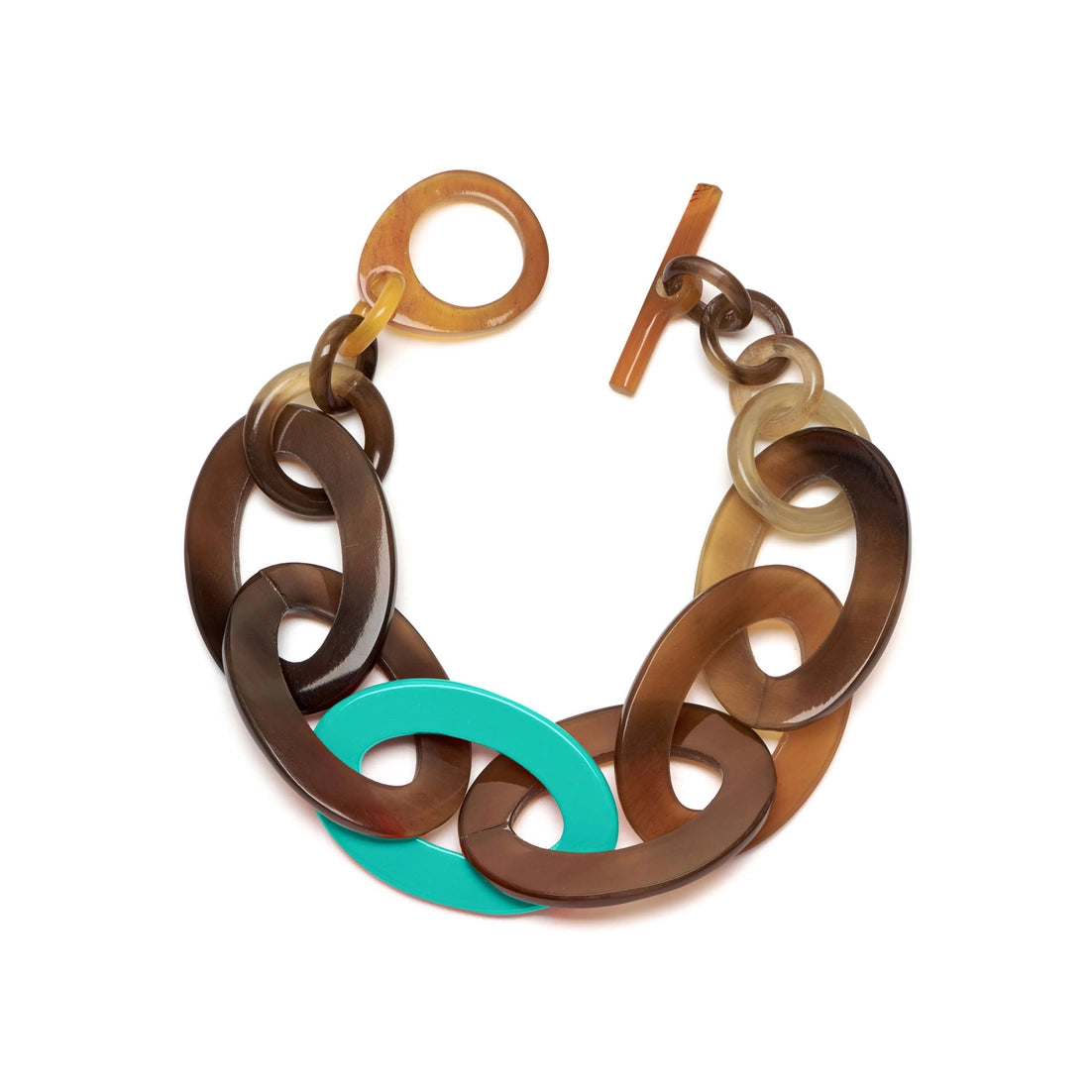 Aquamarine and brown horn link bracelet