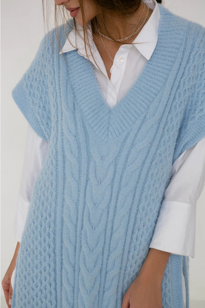 Longline cable knit vest blue