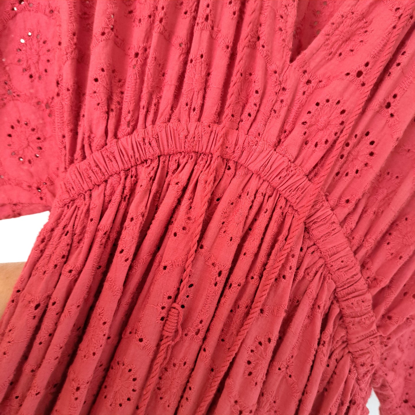 Broderie Anglaise Rust red maxi dress.