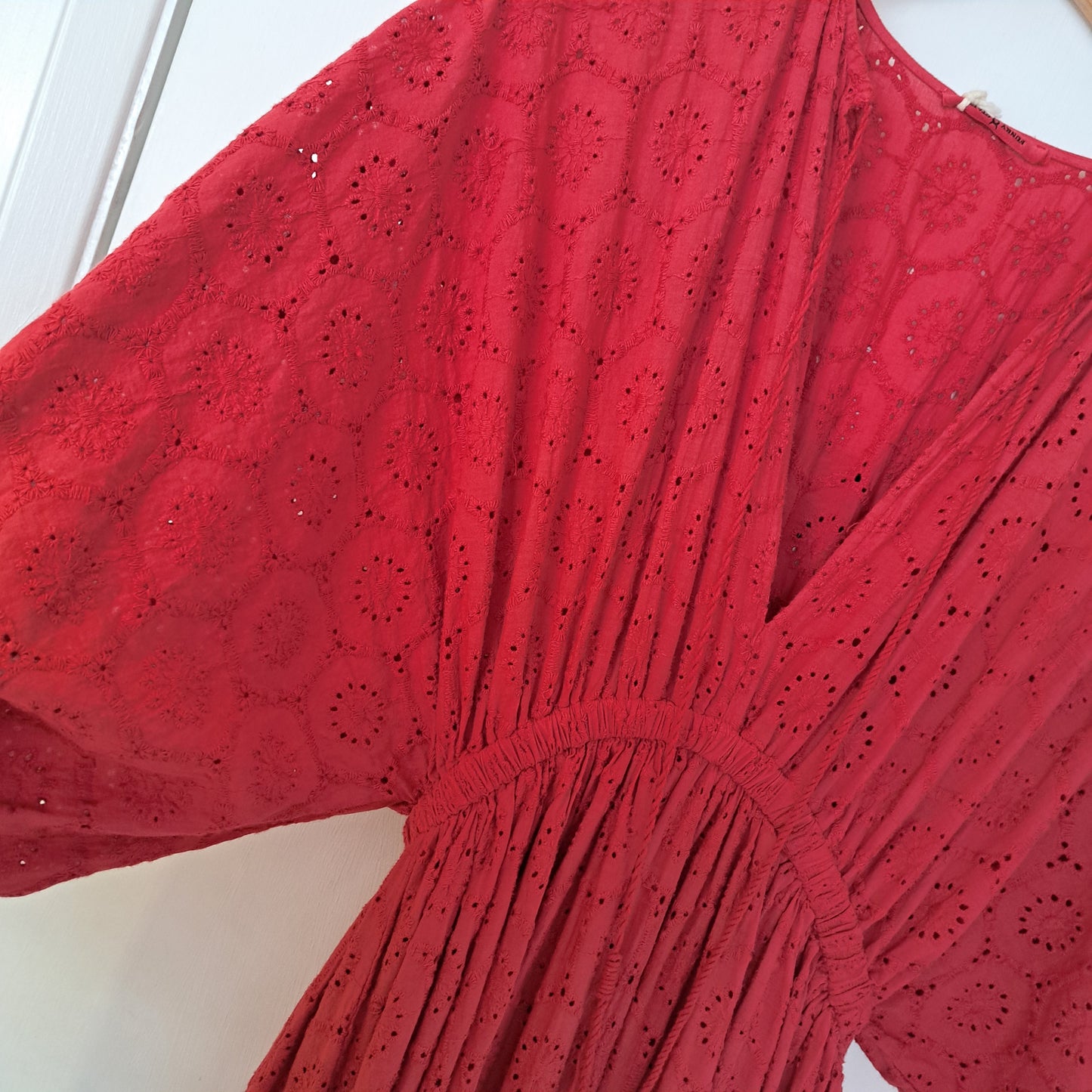 Broderie Anglaise Rust red maxi dress.