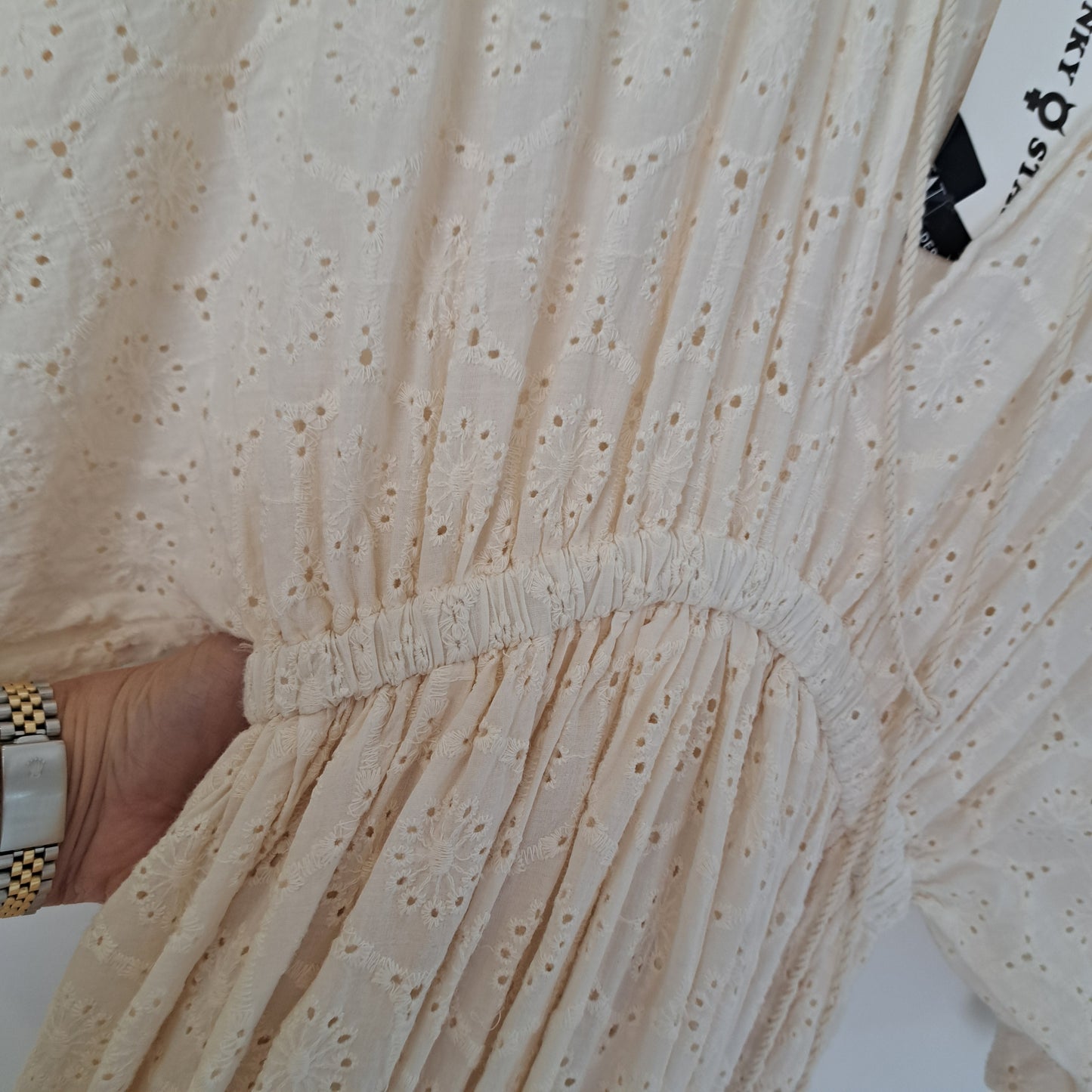 Broderie anglaise cream maxi dress