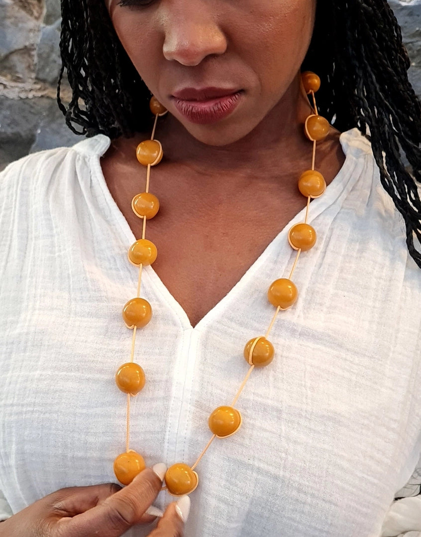 Mustard coloured Tagua nut beads