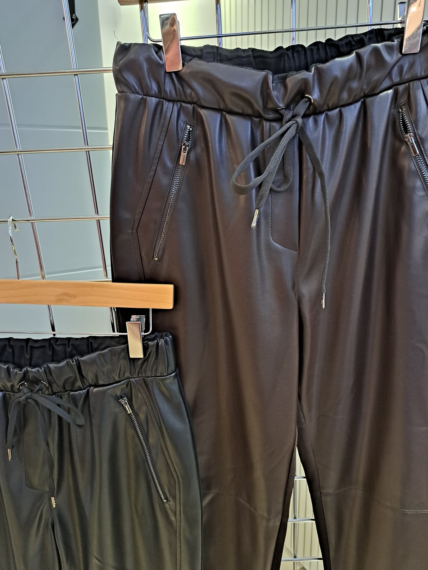 Naya brown half pleather pants. black and brown - Maya Maya Ltd