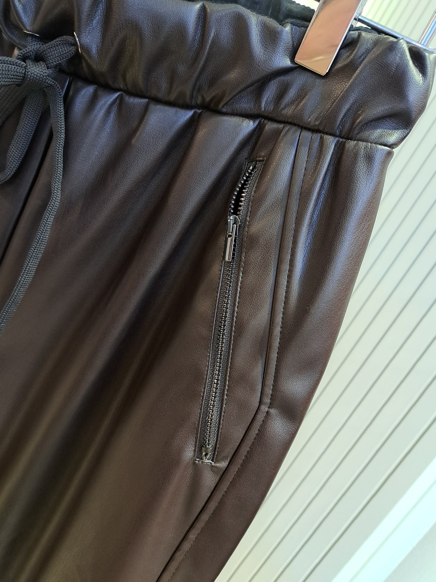 Naya brown half pleather pants. black and brown - Maya Maya Ltd