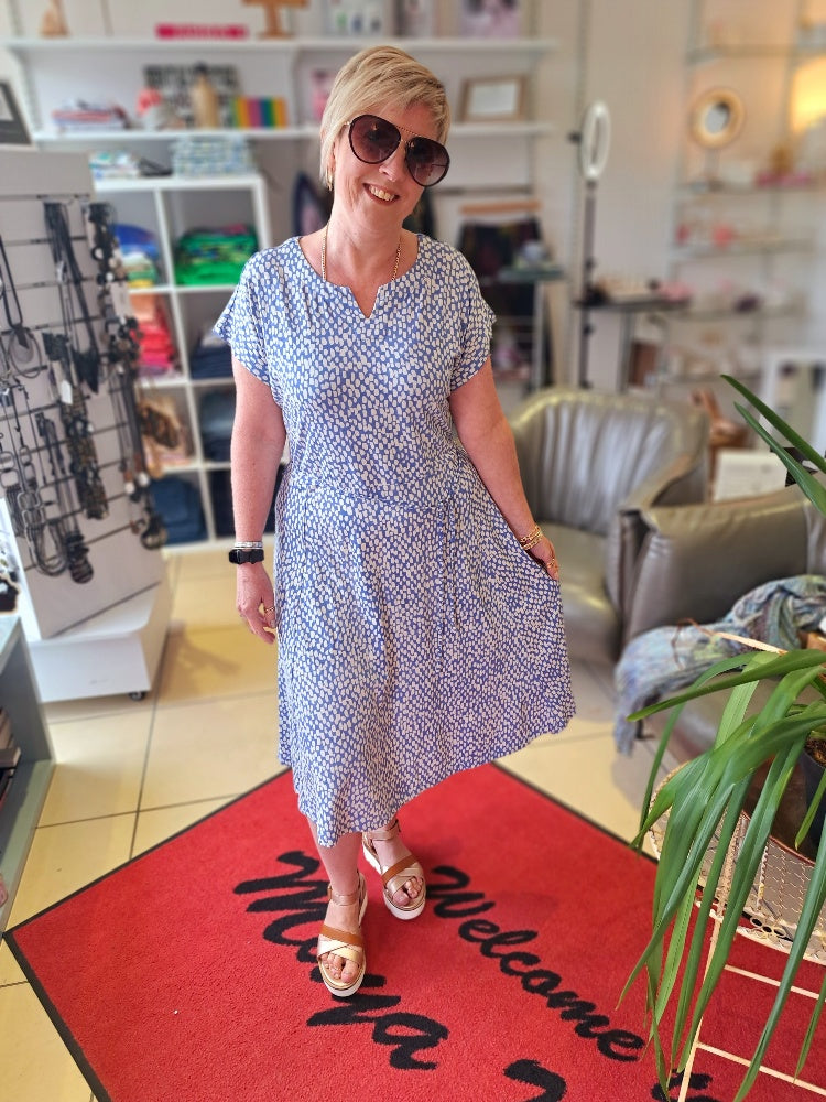 Sky Blue Print Summer Dress - Maya Maya Ltd