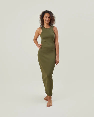 Organic cotton khaki ribbed dress - Maya Maya Ltd