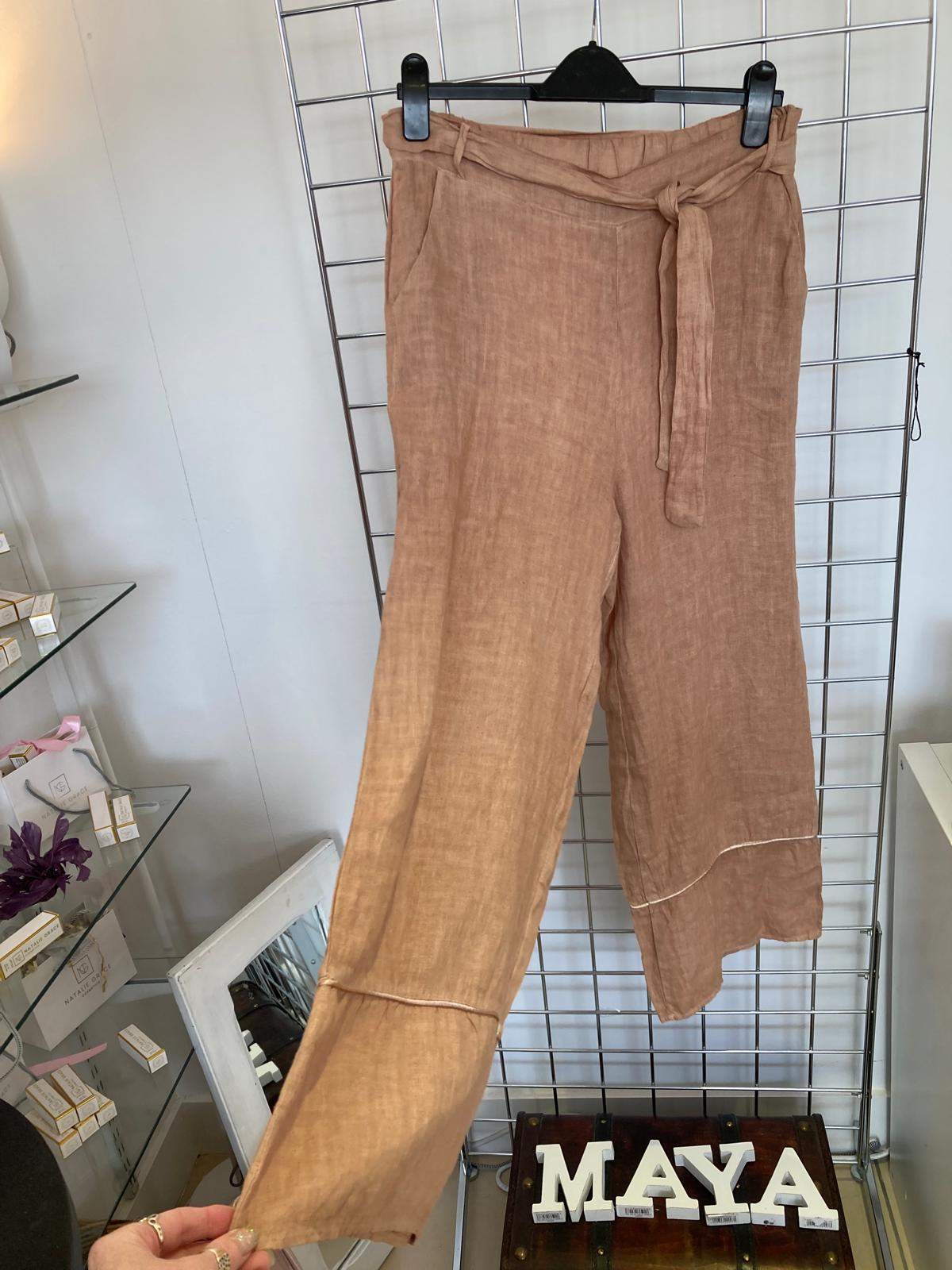 Tan linen pants - Maya Maya Ltd