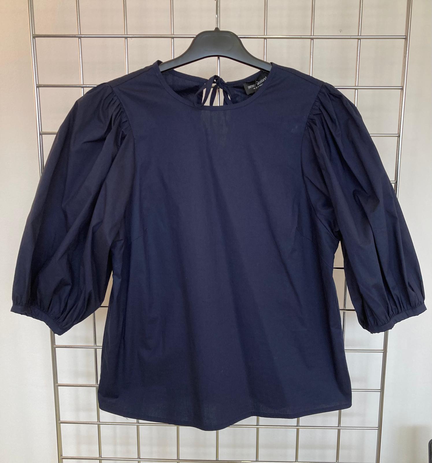 navy puff sleeve cotton top - Maya Maya Ltd