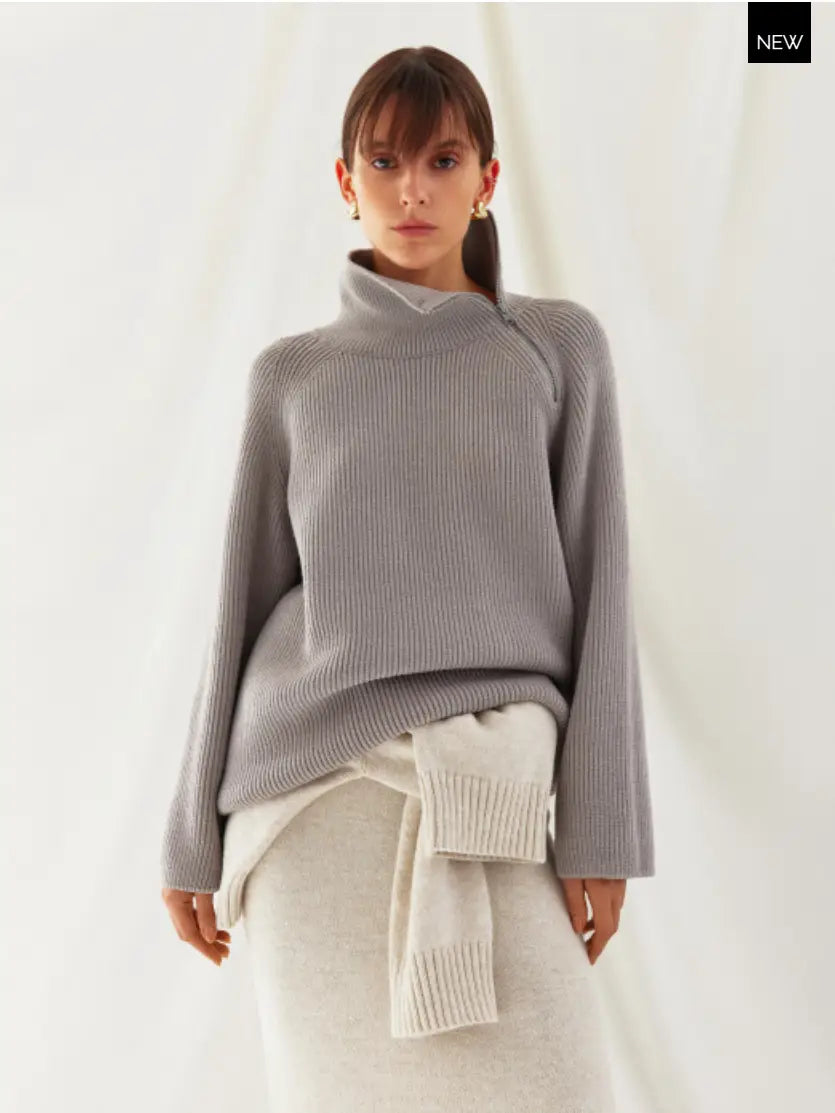 Ribbed funnel neck jumper Taupe