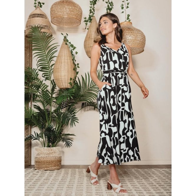 Black and White Wrap Look Dress - Maya Maya Ltd