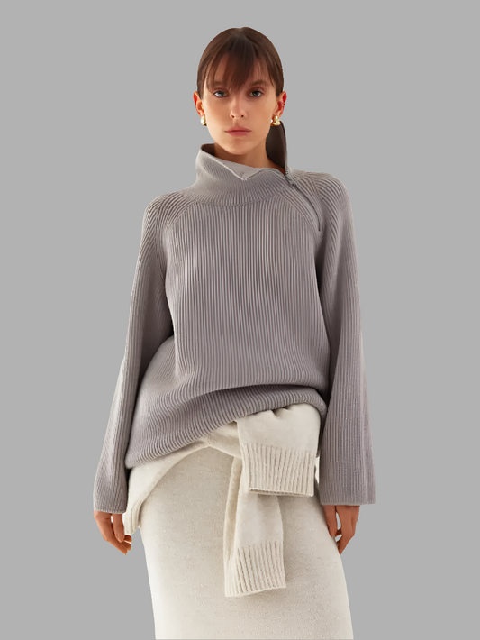 Ribbed funnel neck sweater Grey