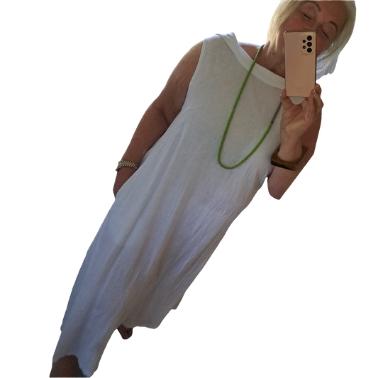 White V back linen dress