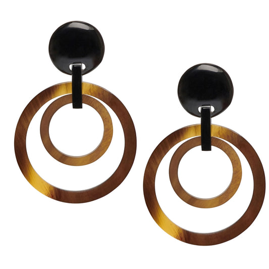 Double circle natural colour horn earrings