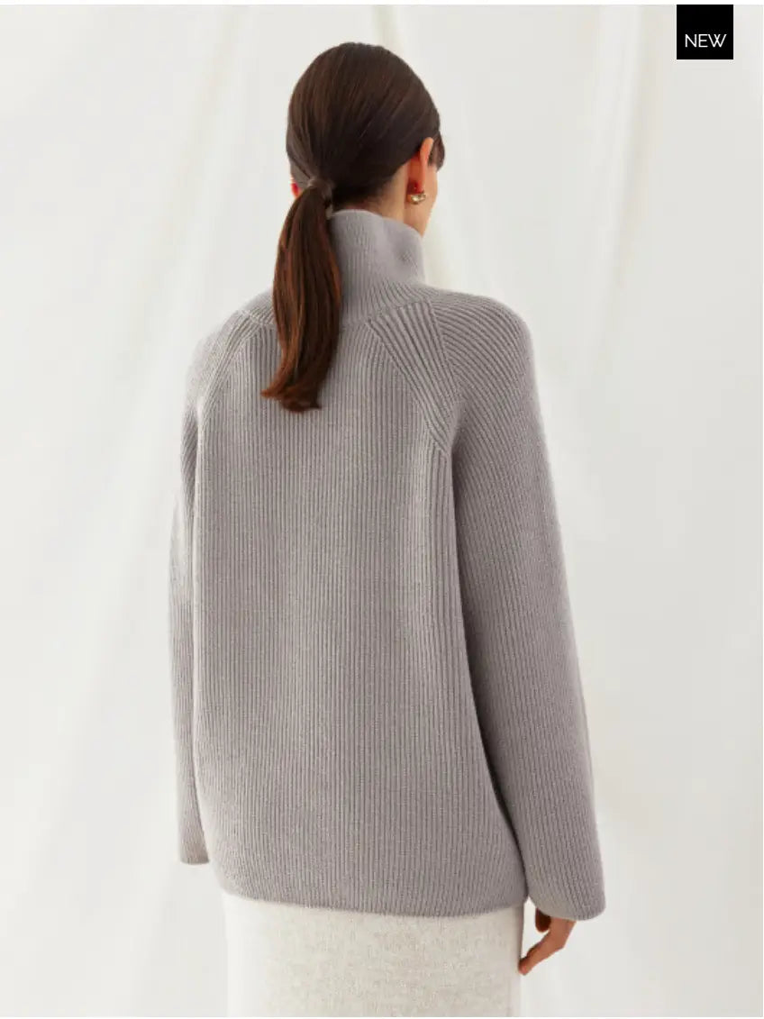 Ribbed funnel neck sweater Grey