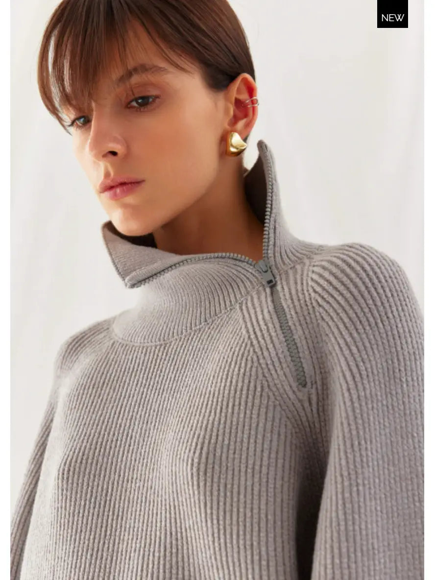 Ribbed funnel neck sweater Grey