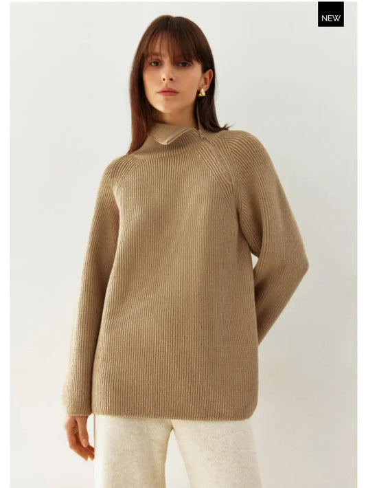 Ribbed funnel neck jumper Taupe