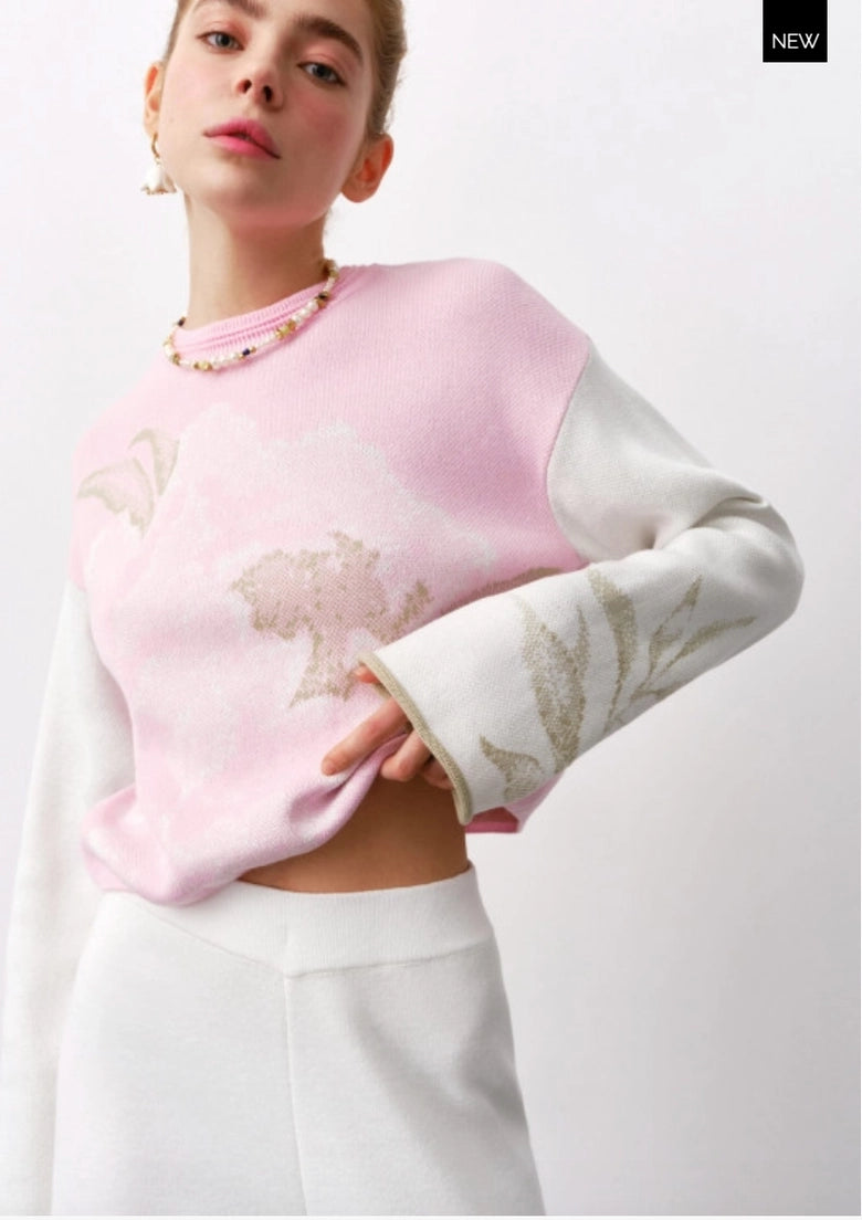 Pink pattern crop sweater