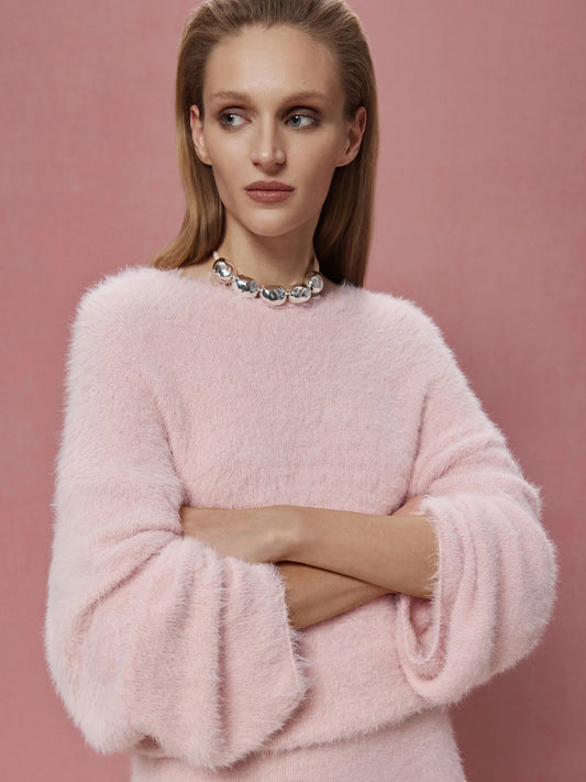 Pink fluffy relaxed sweater
